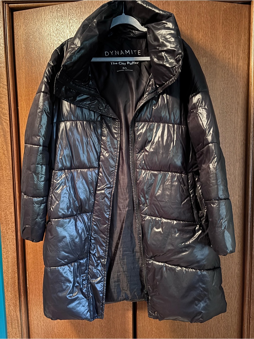 Dynamite Glossy Black City Puffer Coat